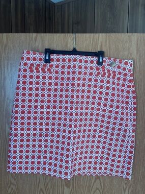 Ann Taylor Orange and White Geometric Circle Print Mini Skirt Sz. 16